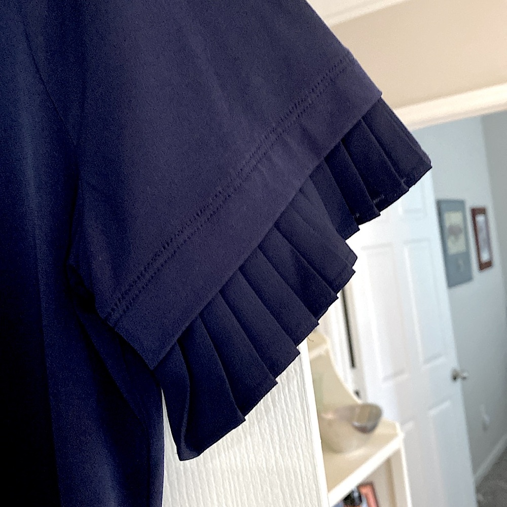 Michael Kors navy blue Shift dress with pleated sleeves. To knee.  Size L. EUC. - Picture 5 of 13
